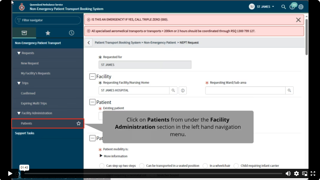 Patient Update How to update a patient's NEPT profile | Queensland Ambulance Service