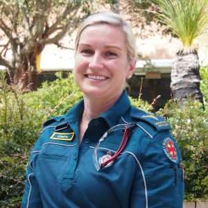 Photo of Dr Claire Bertenshaw in Paramedic uniform